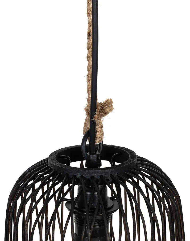 Landelijke Buiten Hanglamp Zwart Rotan 25 Cm Calamus Landelijk E27