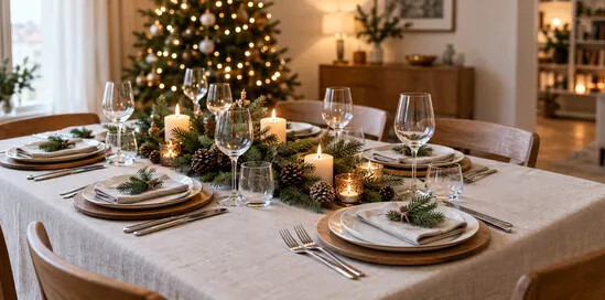 Kersttafel dekken: tafelkleed, bestek en decoratie