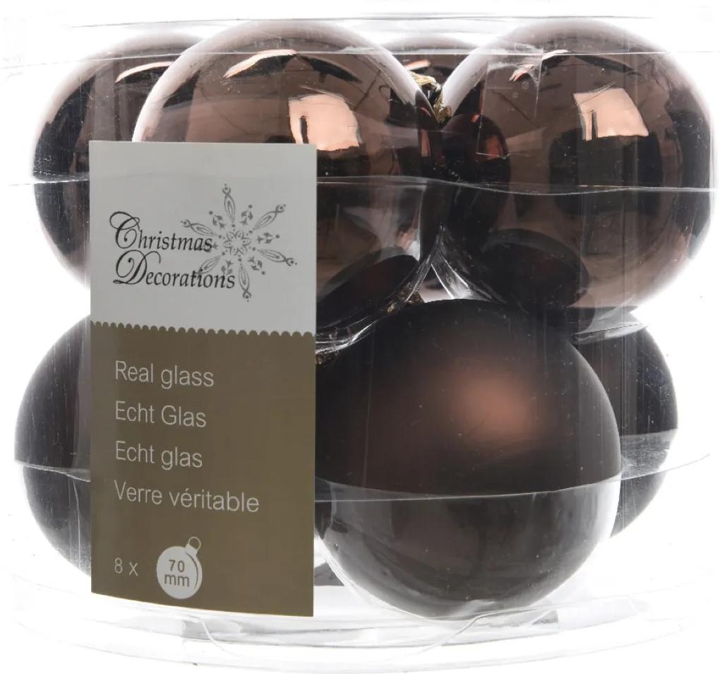Kerstbal glas glans-mat diameter 7cm donker chocolade KSD