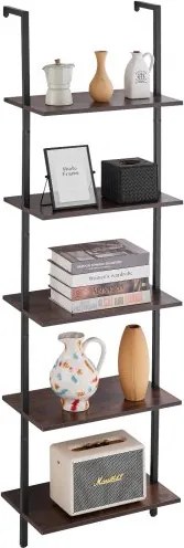 VEVOR Ladderplank met metalen frame, 5 niveaus, wandgemonteerde boekenplank, 48 x 30 cm, opbergplank, zwevende plank, houder voor kleine spullen voor keuken, slaapkamer, badkamer, woonkamer, zwart