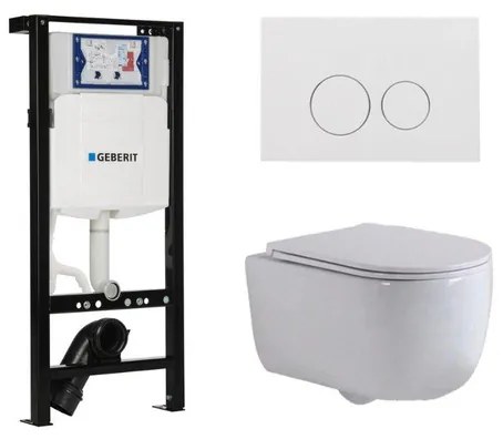 QeramiQ Dely Swirl Toiletset - 36.3x51.7cm - Geberit UP320 plieger inbouwreservoir - slim zitting - glans witte bedieningsplaat - ronde knoppen - wit mat SW1381697/SW706186/SW1000766/SW1026257