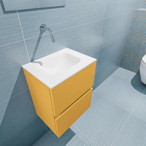 MONDIAZ ADA Toiletmeubel 40x30x50cm met 0 kraangaten 2 lades ocher mat Wastafel Lex midden Solid Surface Wit FK75341854