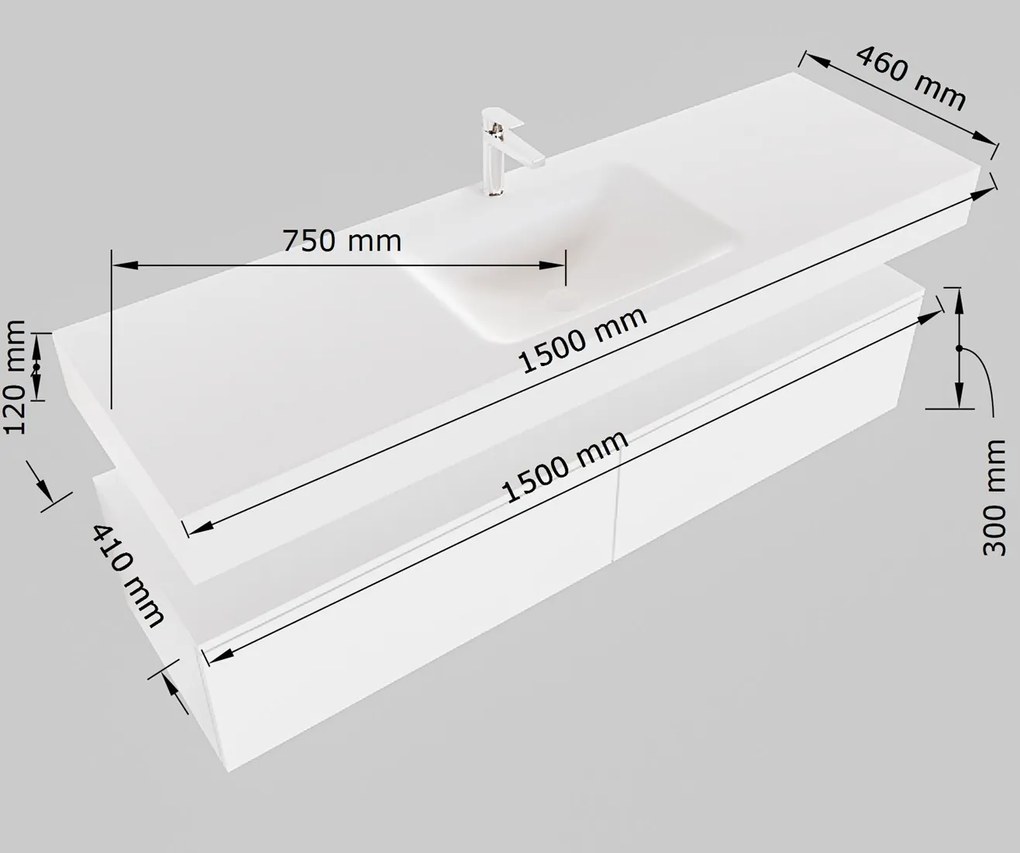 Mondiaz Alan DLux badmeubel 150cm cale 1 lade met wastafel glace midden 1 kraangat