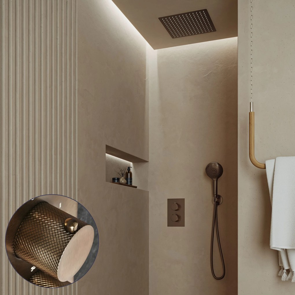 Saniclear Cube Curved inbouw regendouche met inbouw douchekop 30x30cm en 2 standen handdouche verouderd messing