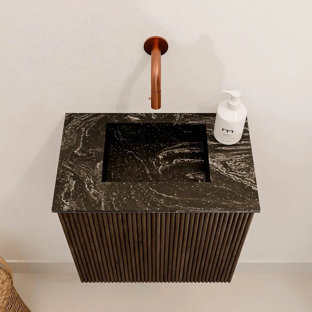 Mondiaz Joya DLux 40cm toiletmeubel walnut met wastafel faye midden zonder kraangat lava