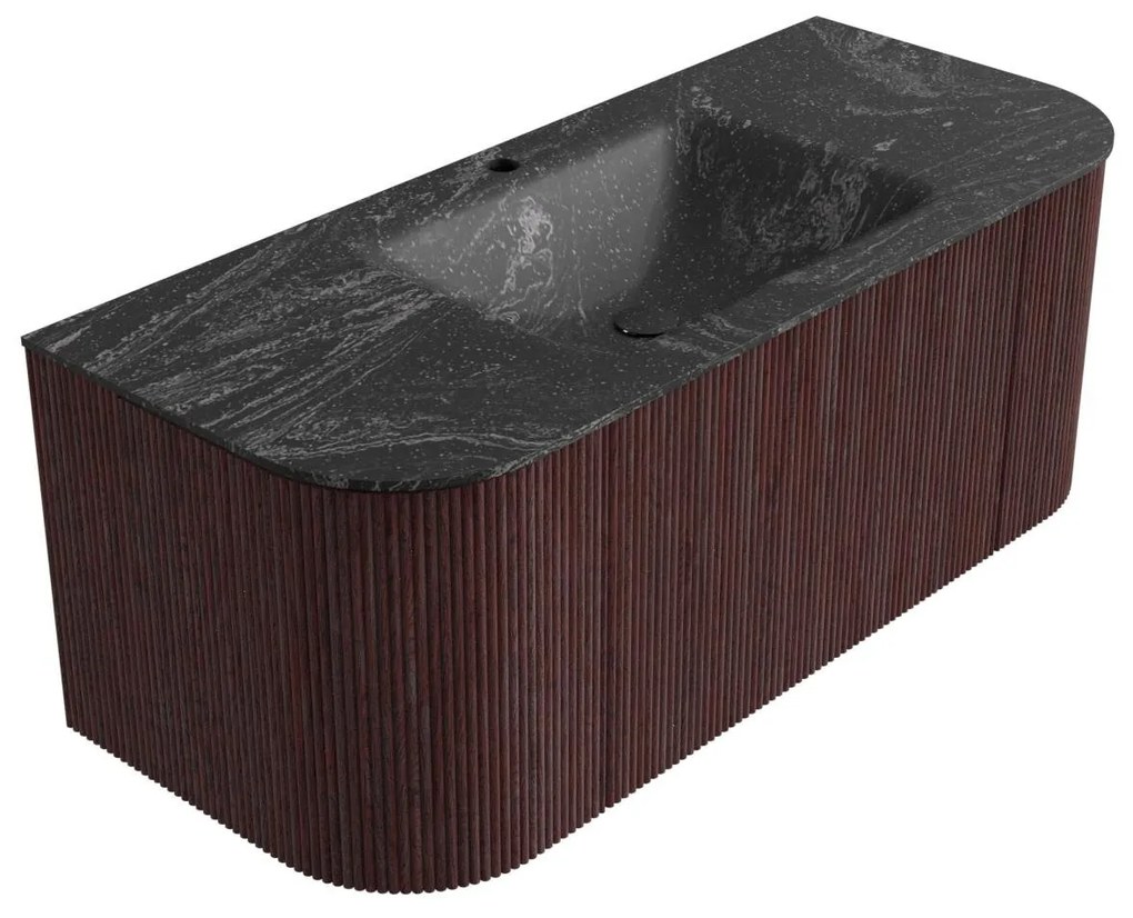 Mondiaz Kurve-dlux 110cm badmeubel ronding links/rechts ruby met 1 lade en 2 deuren en wastafel cloud midden 1 kraangat lava
