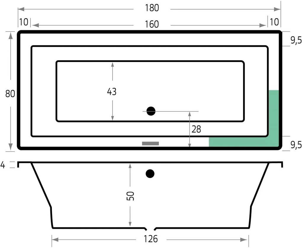 Xenz Society ligbad 180x80x50cm ebony mat zwart