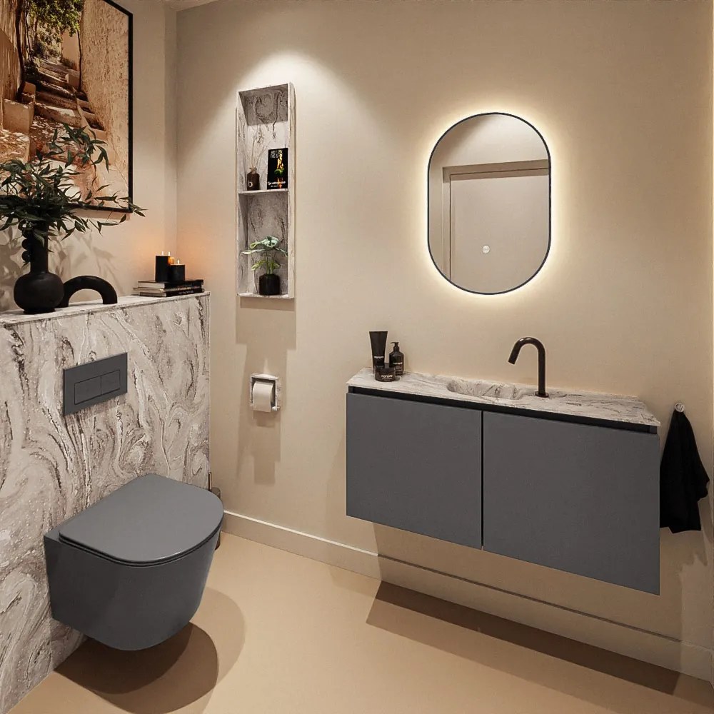 Mondiaz Ture DLux toiletmeubel 100cm dark grey met wastafel glace midden met kraangat