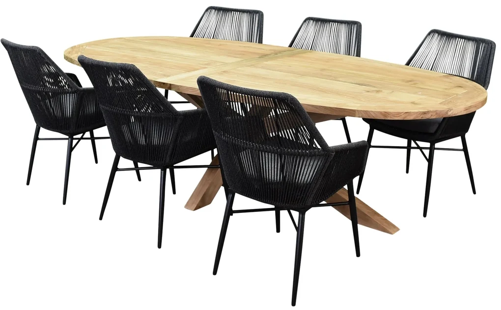 Chianti Ellips dining tuinset 280x130xH75 cm 7 delig teak rope
