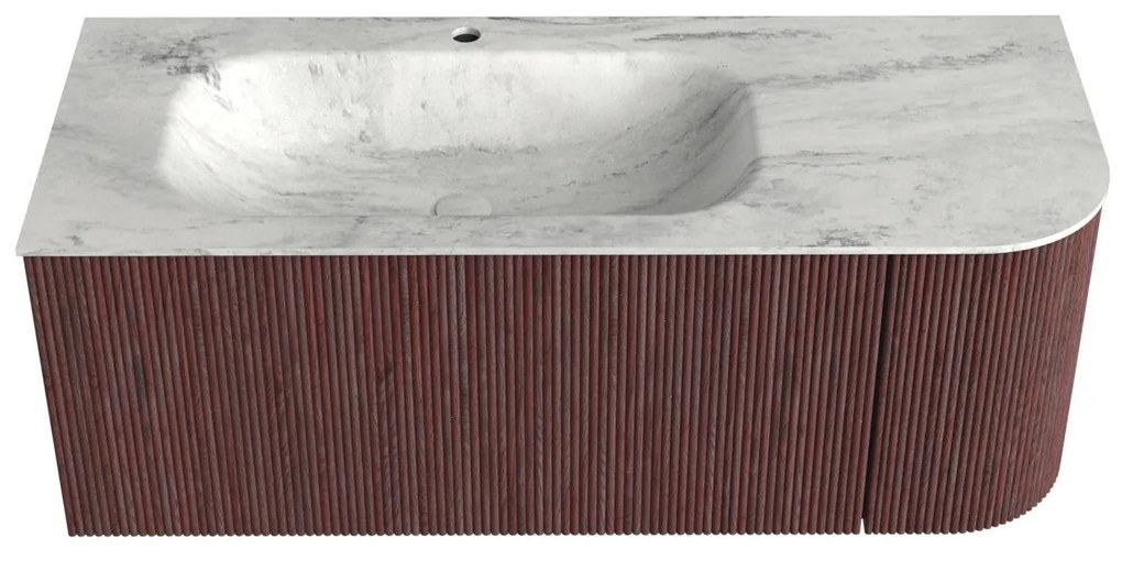 Mondiaz Kurve-dlux 115cm badmeubel ronding rechts ruby met 1 lade en deur en wastafel big small kraangat links opalo