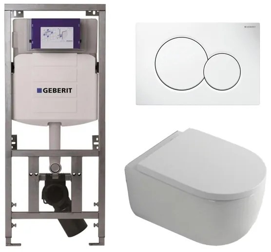 QeramiQ Dely Swirl Toiletset - 36.5x53cm - Geberit UP320 inbouwreservoir - met Burda frame - 35mm zitting - witte sigma bedieningsplaat - ronde knoppen - wit mat 0701131/0700518/SW1000767/SW1026257