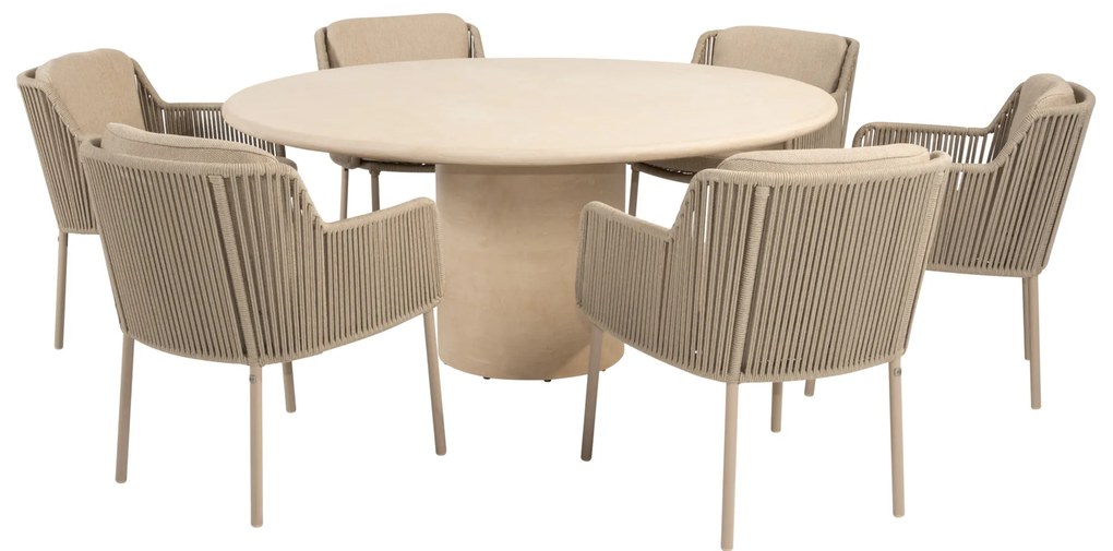 Hampton Bernini dining tuinset 160xH75 cm rond 7 delig mortex latte 4 Seasons Outdoor