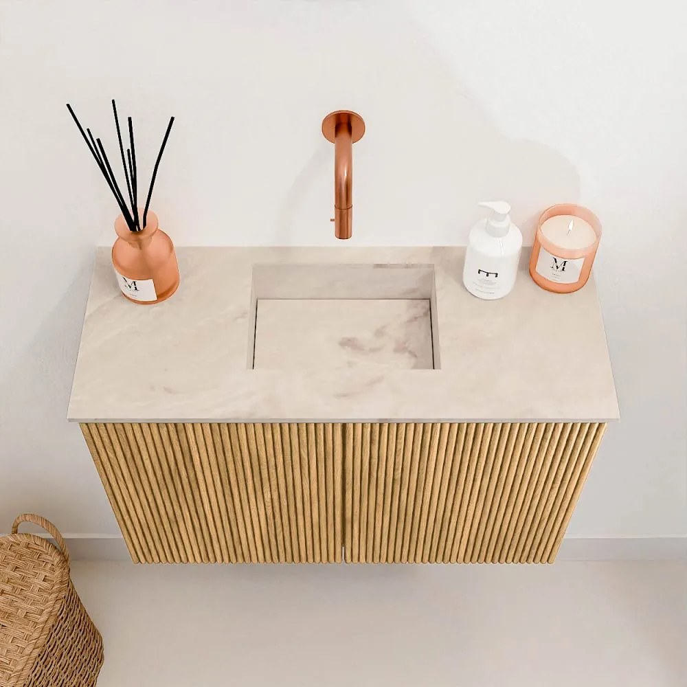 Mondiaz Joya DLux 60cm toiletmeubel oak met wastafel faye midden zonder kraangat frappe