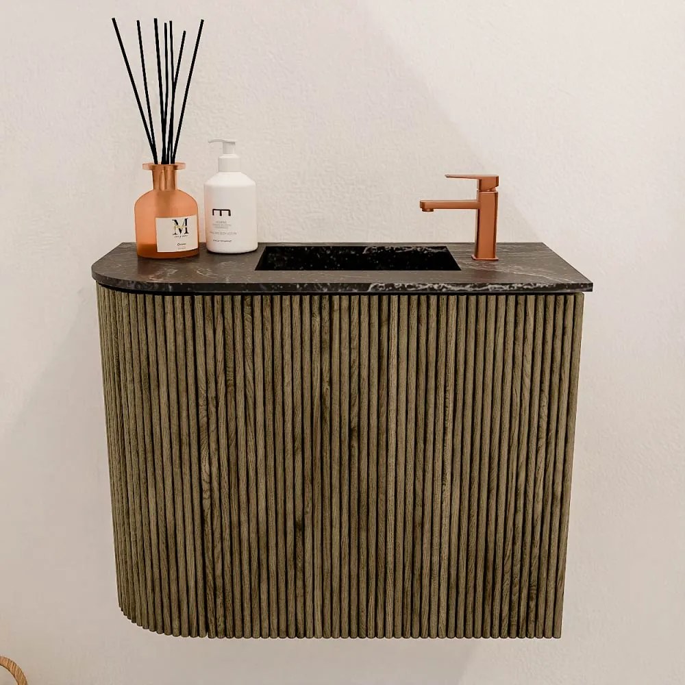Mondiaz Joya DLux 50cm toiletmeubel ronding links dusk met wastafel faye rechts 1 kraangat lava