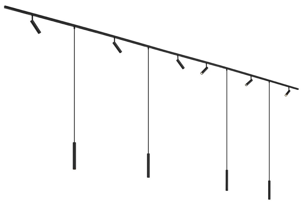 Modern railsysteem met 6 Spot / Opbouwspot / Plafondspots en 4 hanglampen zwart 1-fase - Slimline Uzzy Keno G9 Binnenverlichting Lamp