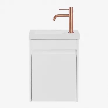 Narek Zwevend Houten Badkamermeubelset Met Geïntegreerde Wastafel Wit & Spiegelloze & Roségoud Geborsteld ↑20 Cm - Sklum