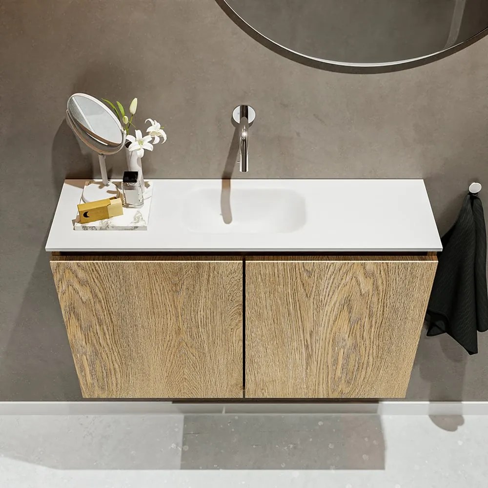 Mondiaz Ture 80cm toiletmeubel washed oak met wastafel talc midden geen kraangat