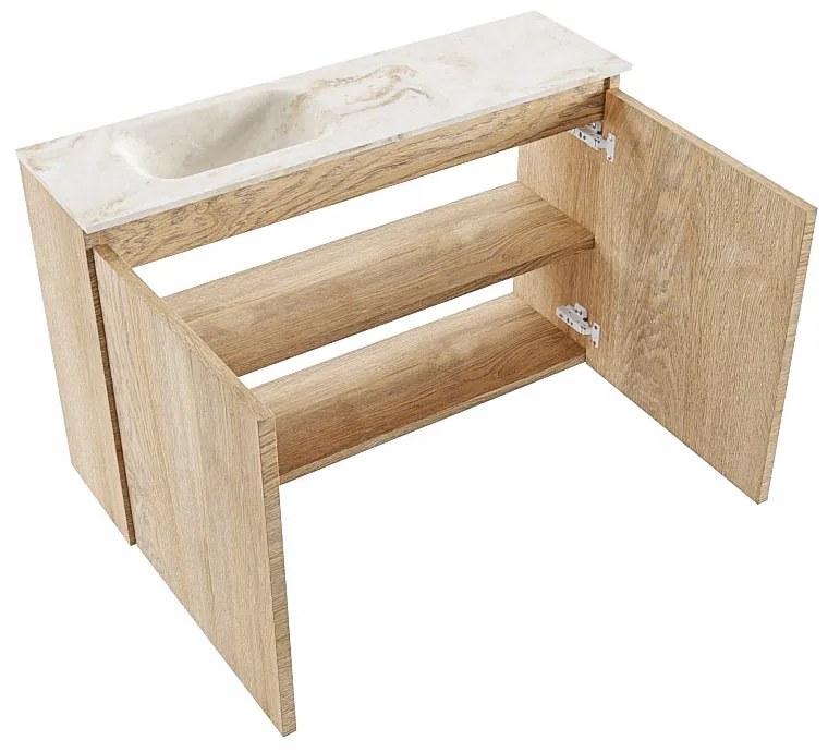 Mondiaz Ture DLux toiletmeubel 80cm washed oak met wastafel frappe links zonder kraangat