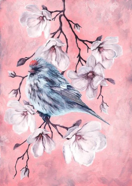 Ilustratie Small Bird on the branch of, oxygen