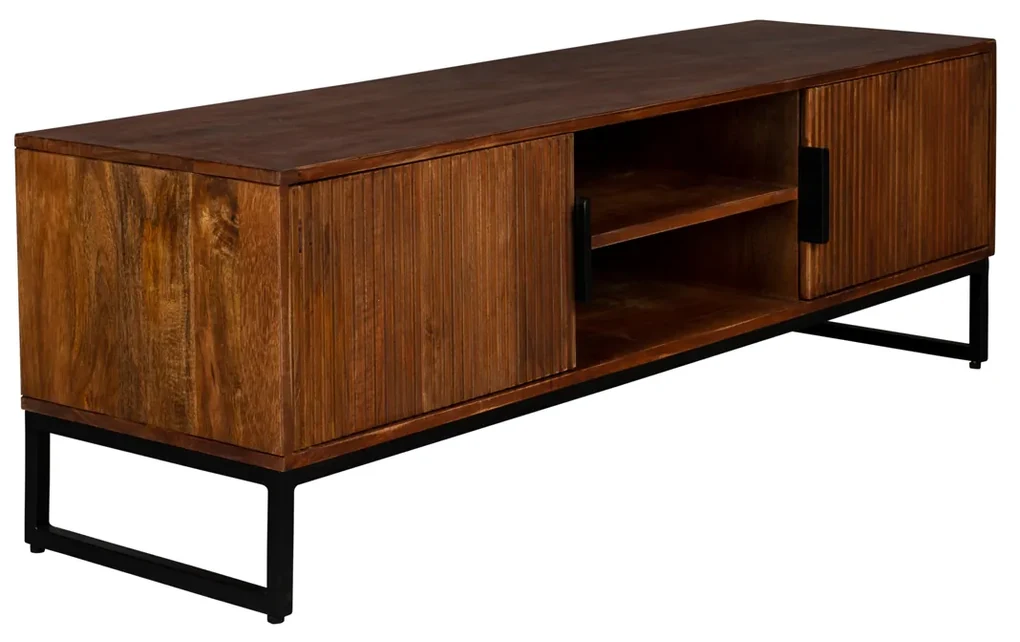 Mangohout Tv-meubel Met Ribbels - 140x40x45cm.
