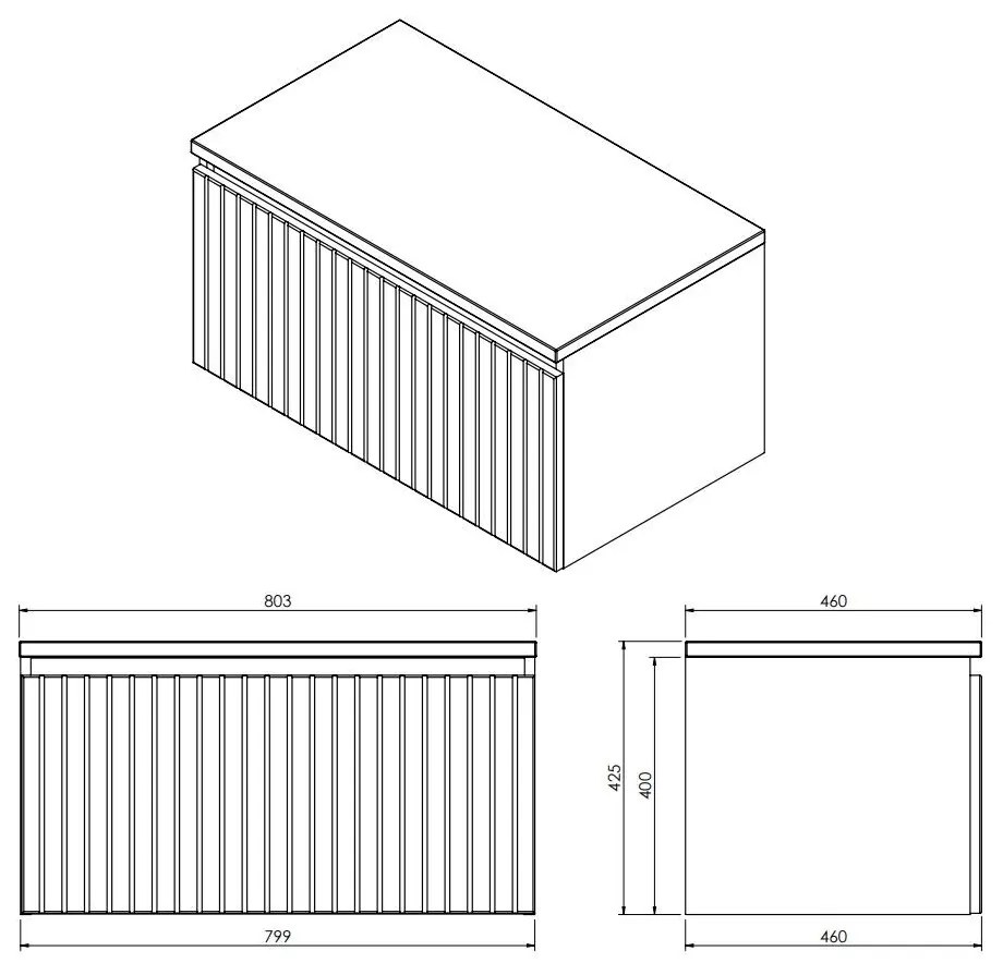 Fontana Astro badmeubel ribbelfront 160cm met dubbele wastafel met kraangaten zwart mat