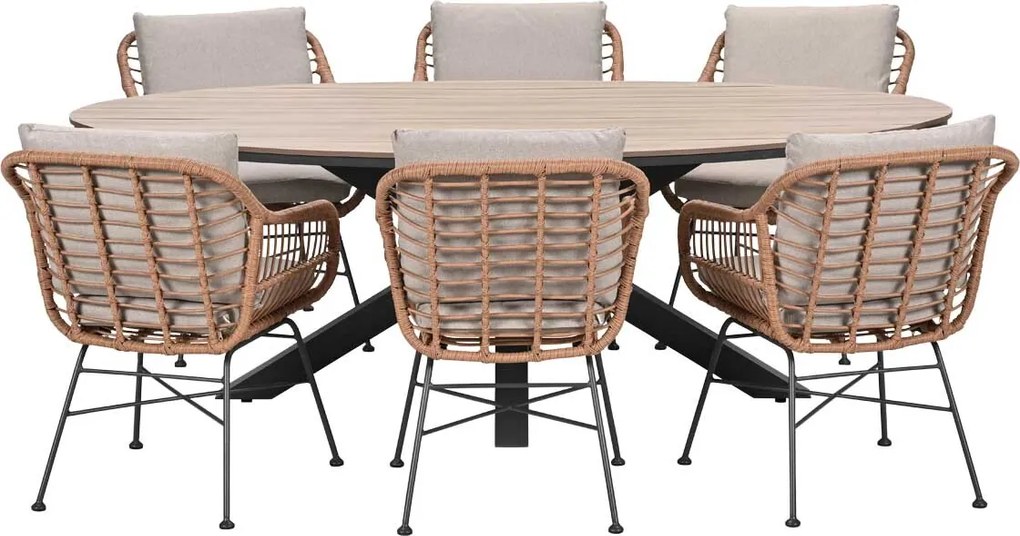 Garden Impressions Lucas tuinset bruin 7-delig - Tulli tuintafel ovaal 220x115 cm