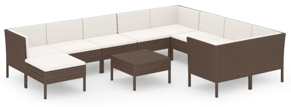 vidaXL 11-delige Loungeset met kussens poly rattan bruin