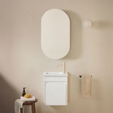 Badkamermeubelset In Hout Met Geïntegreerde Wastafel Narek Wit & Ovaal Met Opbergruimte Zwart 50x90 Cm Oricsa & Tapioca Beige ↑20 - Sklum