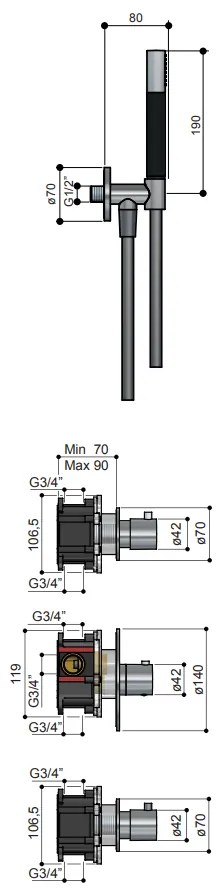 Hotbath Cobber IBS20BL inbouwdouche met 30cm plafondbuis en 30cm hoofddouche zwart mat