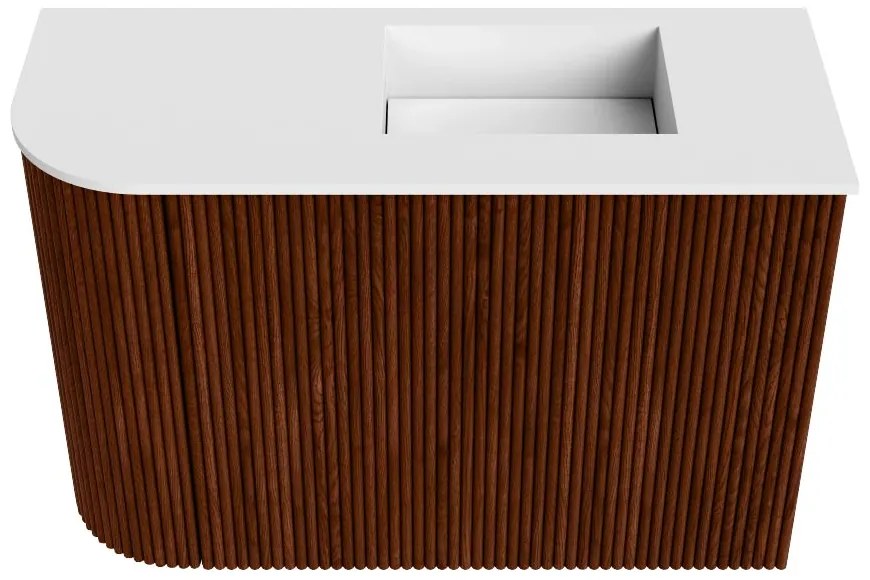 Mondiaz Joya 60cm toiletmeubel ronding links ruby met wastafel faye rechts 1 kraangat talc