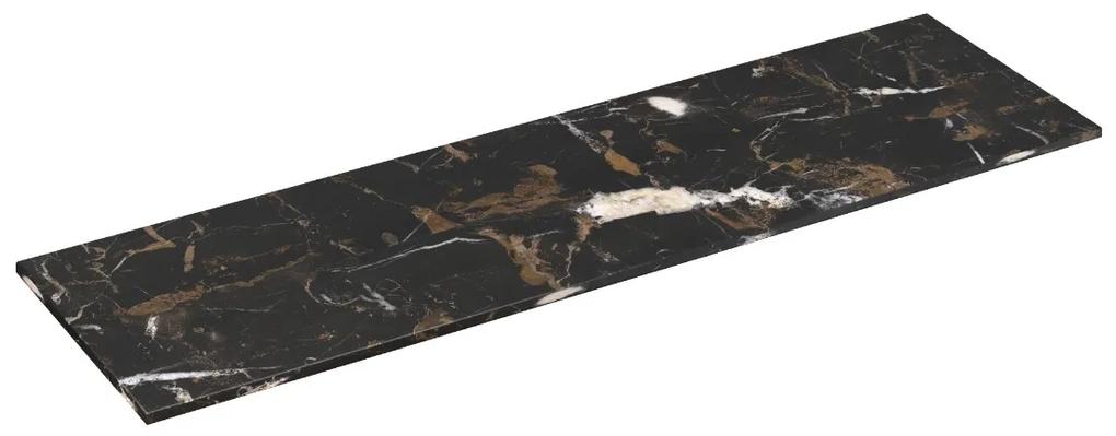Fontana Portoro Gold marmer badmeubel 120cm mat zwart met ribbelfront en toppaneel met ronde waskommen