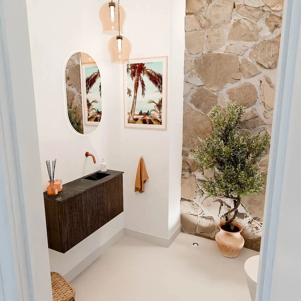 Mondiaz Joya DLux 80cm toiletmeubel walnut met wastafel faye rechts zonder kraangat lava