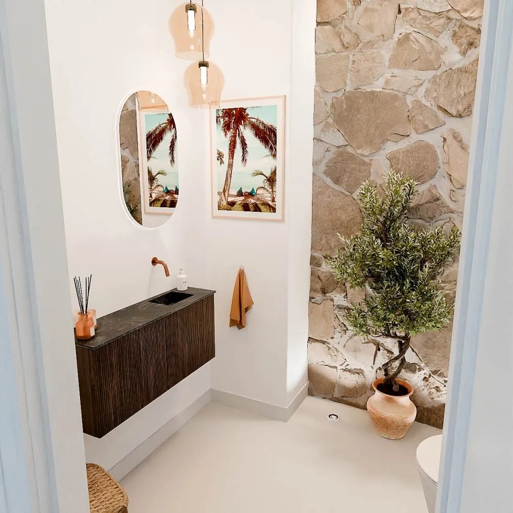 Mondiaz Joya DLux 90cm toiletmeubel walnut met wastafel faye rechts zonder kraangat lava