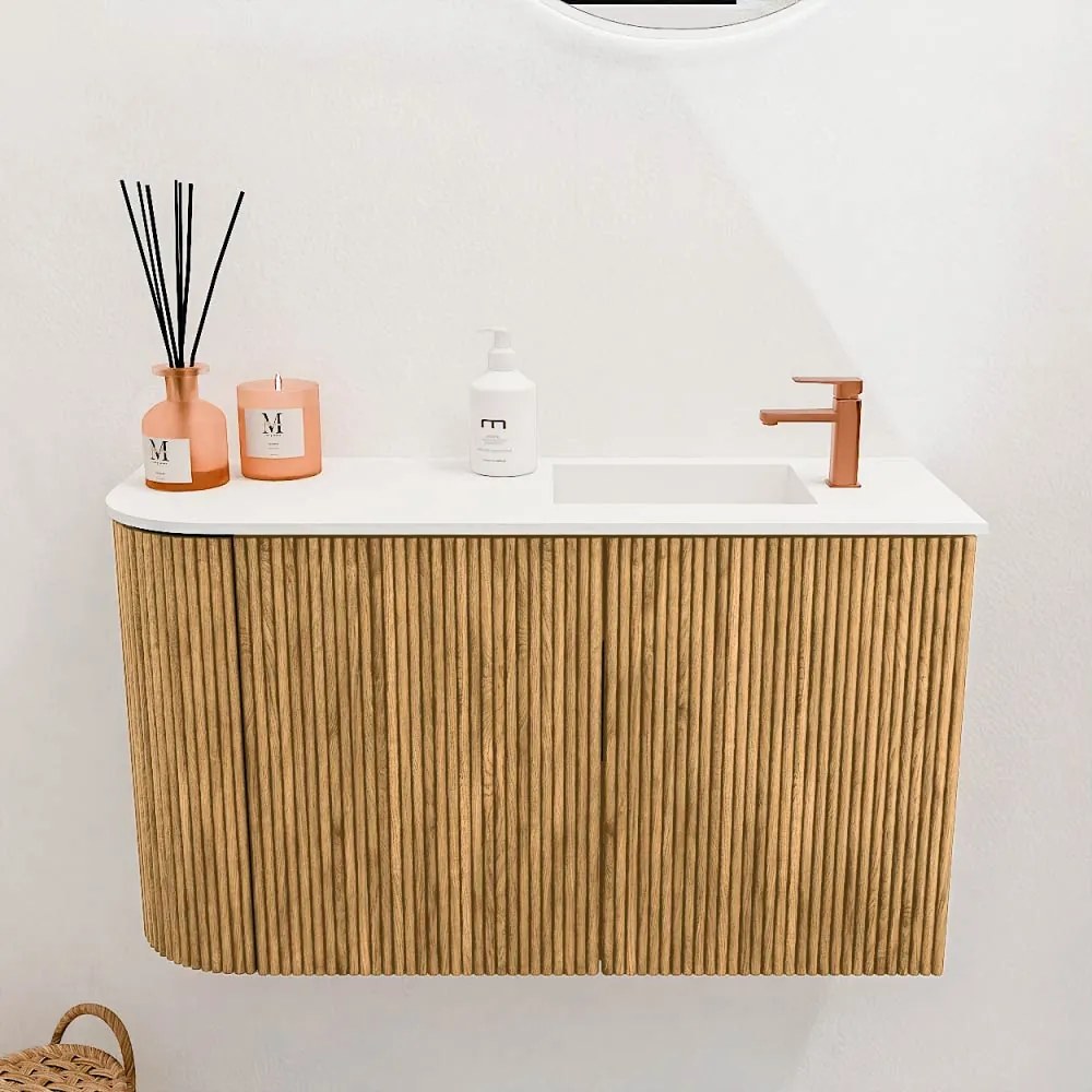 Mondiaz Joya 70cm toiletmeubel ronding links oak met wastafel faye rechts 1 kraangat talc