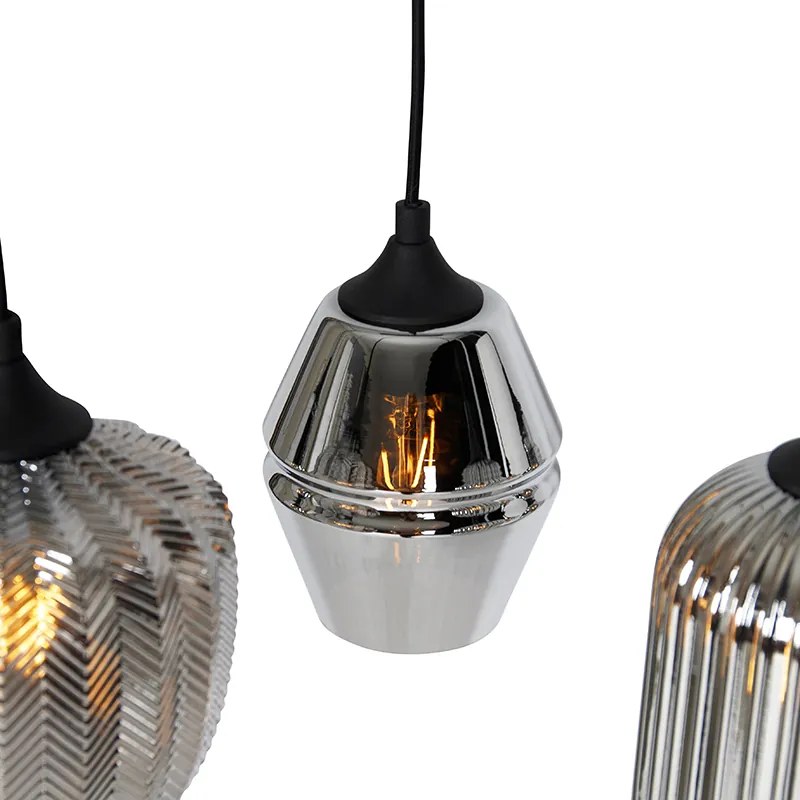 Art deco hanglamp zwart met smoke glas 8-lichts - Hanne
