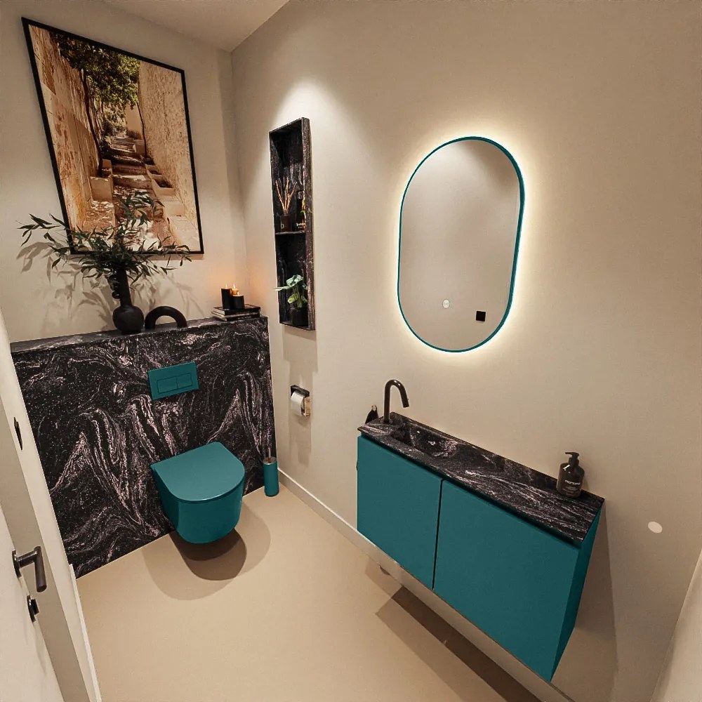 Mondiaz Ture DLux toiletmeubel 80cm smag met wastafel lava links met kraangat