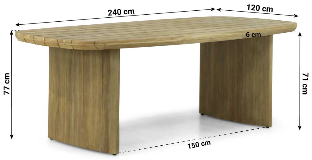 Dining Tuintafel 240 x 120 cm Teak Old teak greywash Falcon