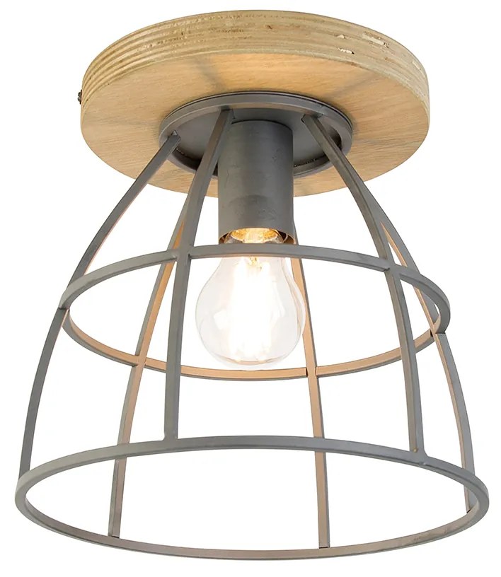Smart plafondlamp met dimmer antraciet met hout incl. WiFi E27 - Arthur Industriele / Industrie / Industrial E27 rond Binnenverlichting Lamp