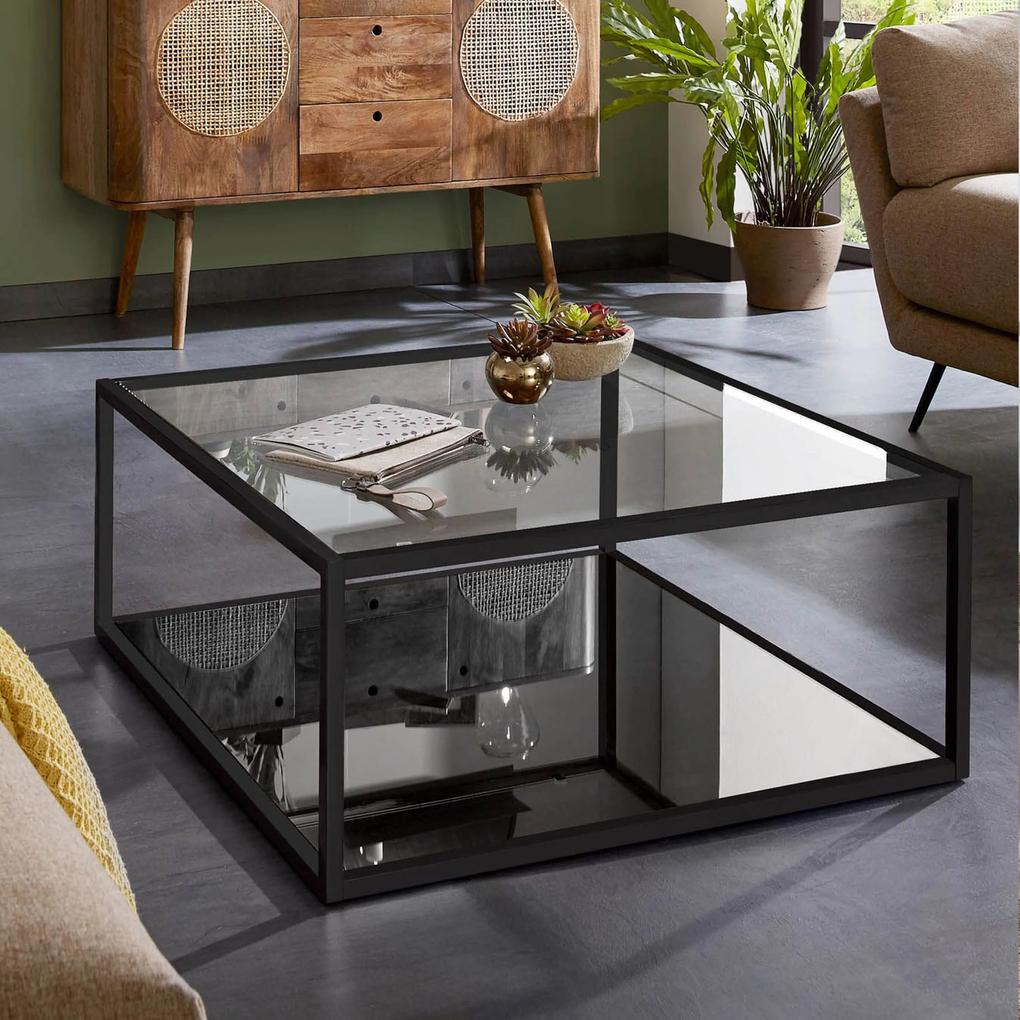 Kave Home Salontafel Blackhill Glas met zwart frame, 80 x 80cm