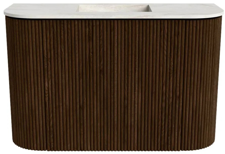 Mondiaz Joya DLux 65cm toiletmeubel ronding links/rechts walnut met wastafel faye midden zonder kraangat ostra