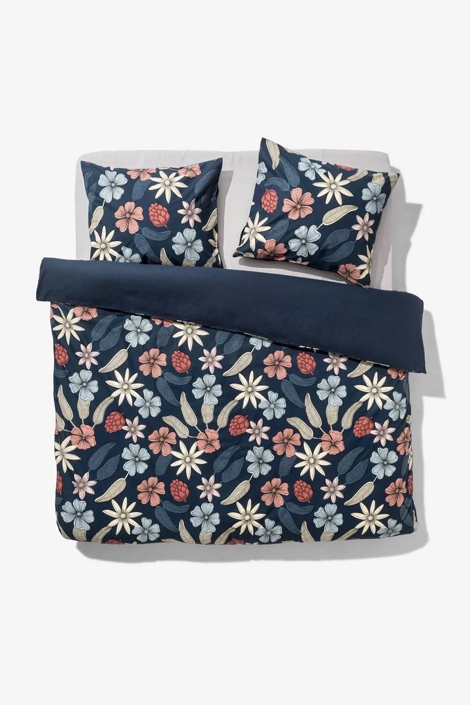 HEMA Dekbedovertrek Zacht Katoen 240x220 Bloemen Blauw (blauw)