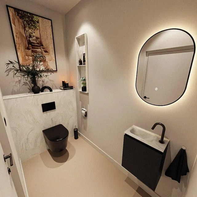 MONDIAZ TURE-DLUX 40cm toiletmeubel Urban. EDEN wastafel Ostra positie links. Met 1 kraangat. TUREDX40URBL1OST