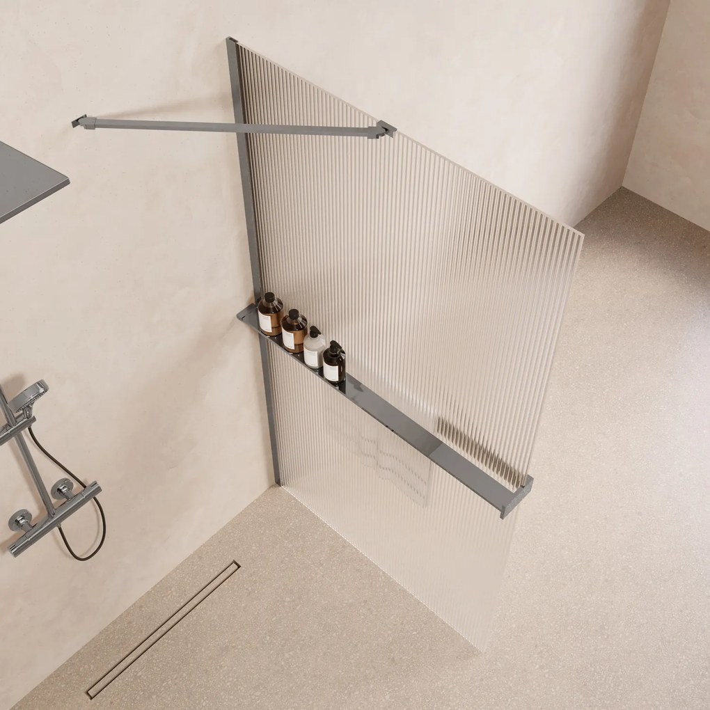Saniclear Oblique inloopdouche 100cm met handdoekhouder en ribbelglas chroom
