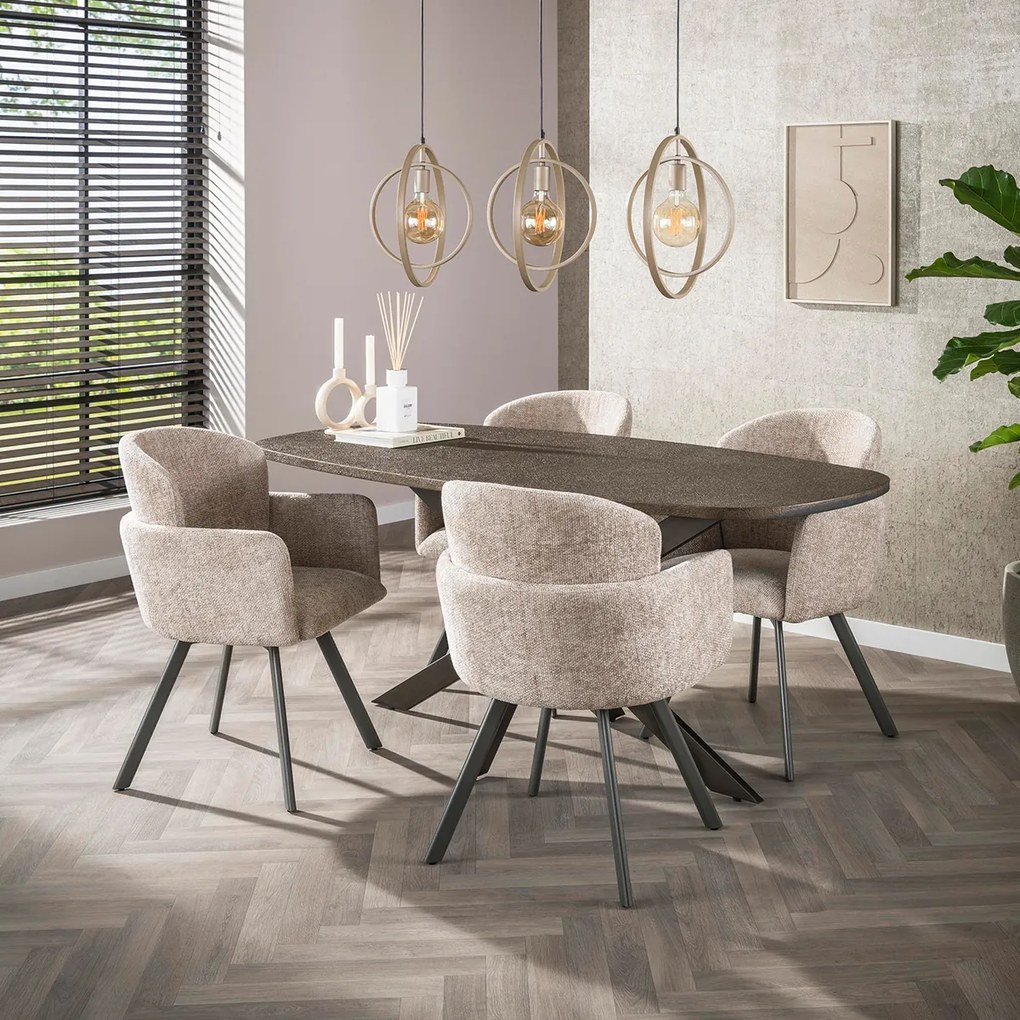 Ovale Eettafel Met Brons Blad 215cm - 180 X 95cm.