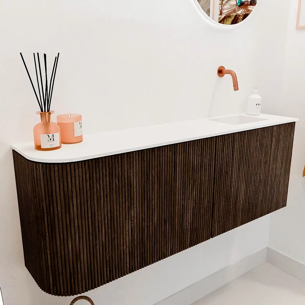 Mondiaz Joya 110cm toiletmeubel ronding links walnut met wastafel faye rechts zonder kraangat talc