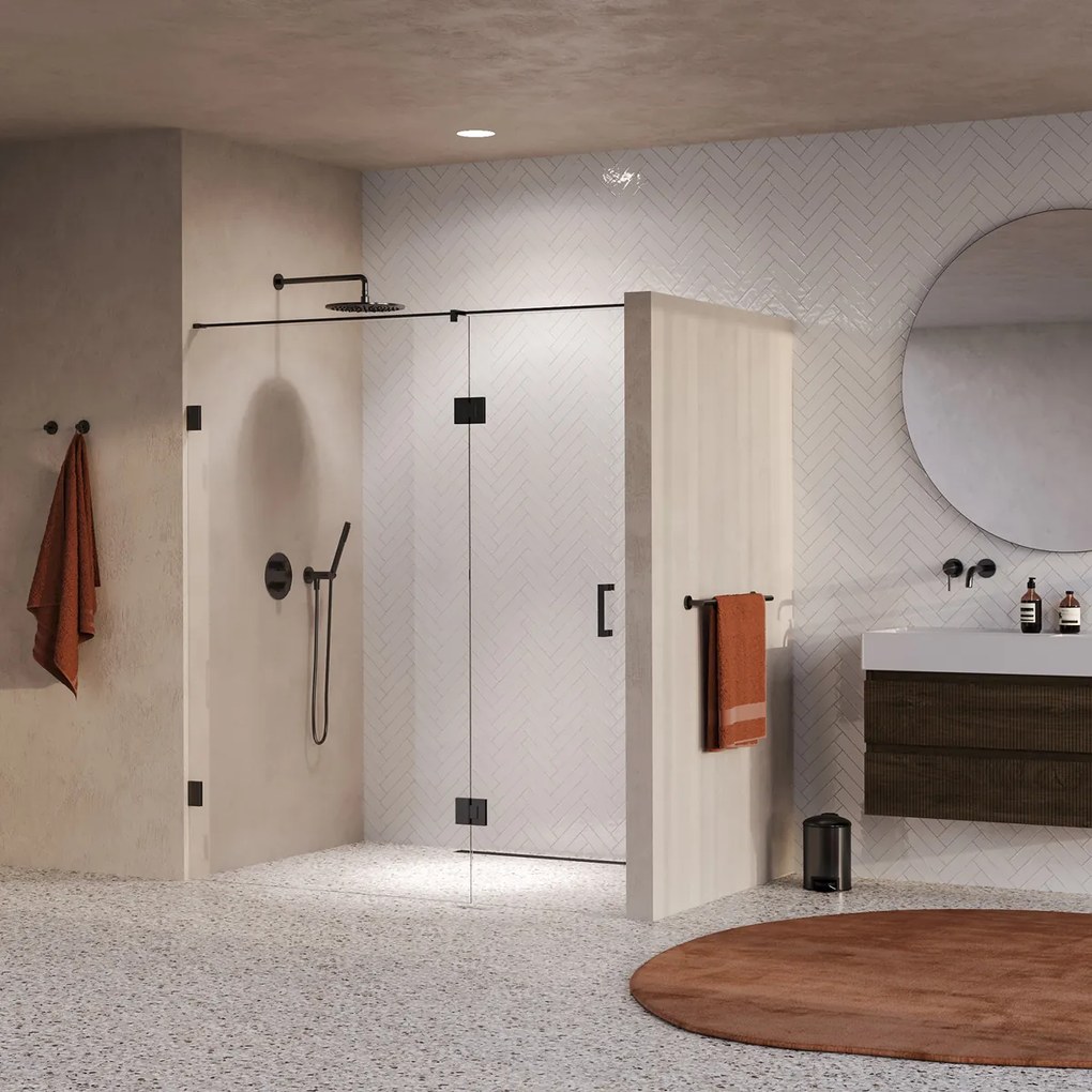 Brauer Void profielloze nisdeur 170cm met draaideur 70cm aan glas gunmetal geborsteld PVD
