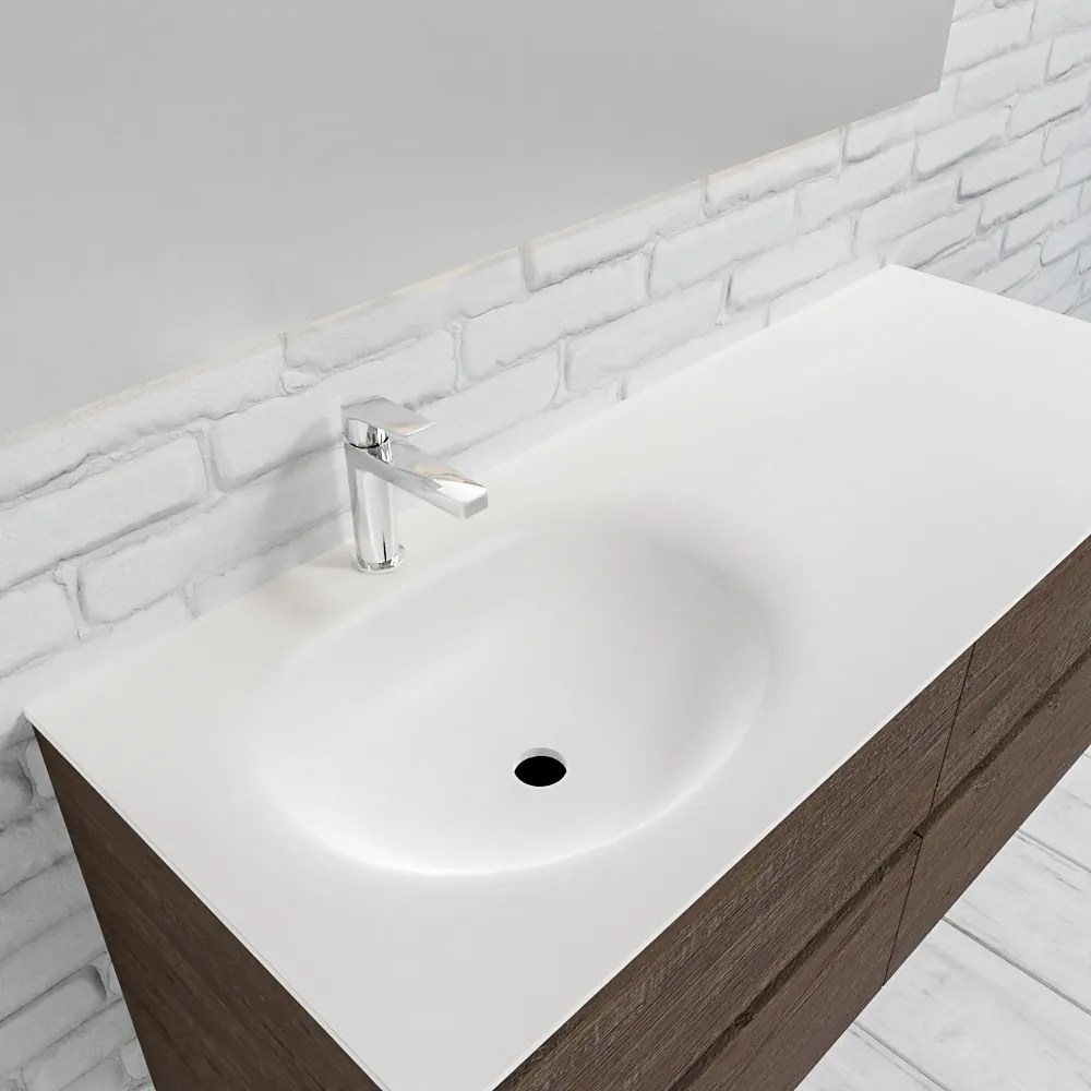 Zaro Sevilla Solid Surface badmeubel 120cm donker eiken 1 kraangat spoelbak links met 4 lades