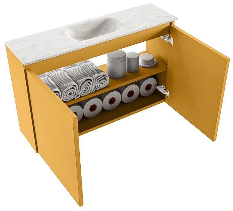 Mondiaz Ture DLux toiletmeubel 80cm ocher met wastafel ostra midden met kraangat