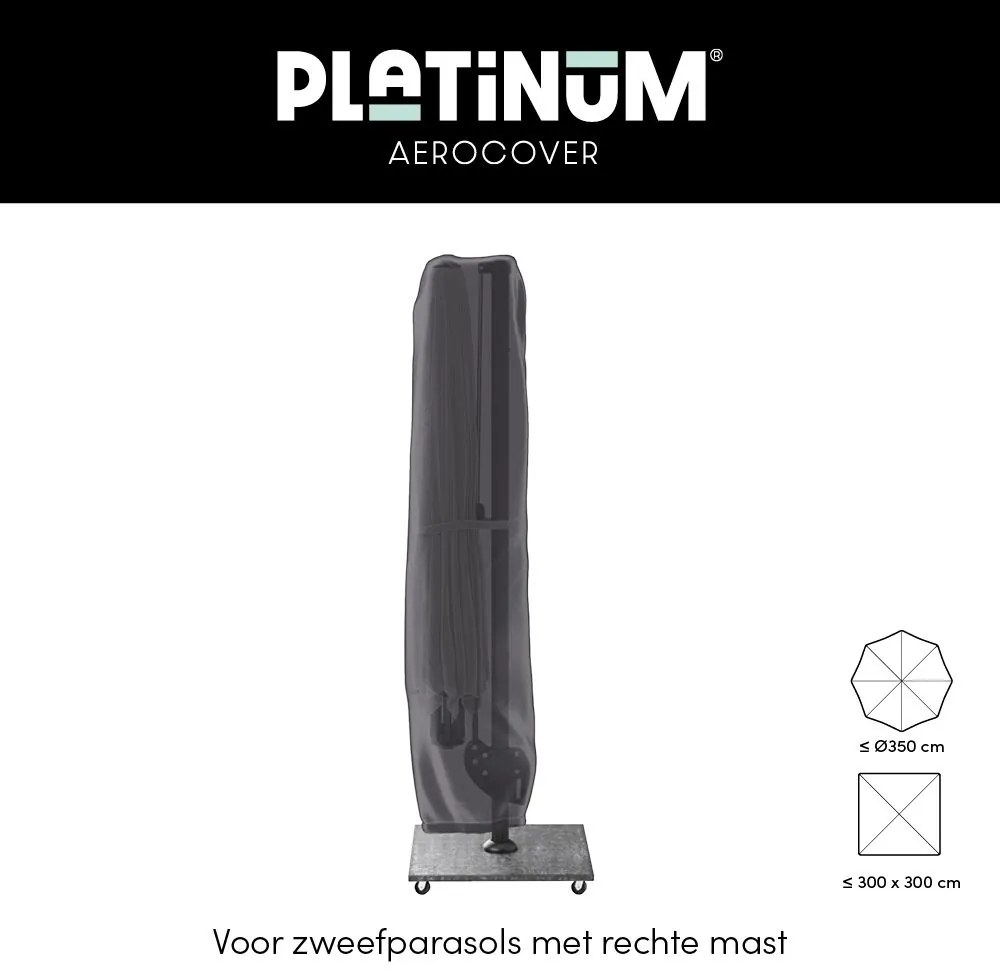 Platinum Challenger Zweefparasol T2 Premium Glow 3x3 m. - Faded Black met ingraafvoet en hoes