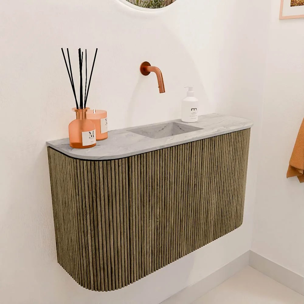 Mondiaz Joya DLux 75cm toiletmeubel ronding links/rechts dusk met wastafel faye midden zonder kraangat glace